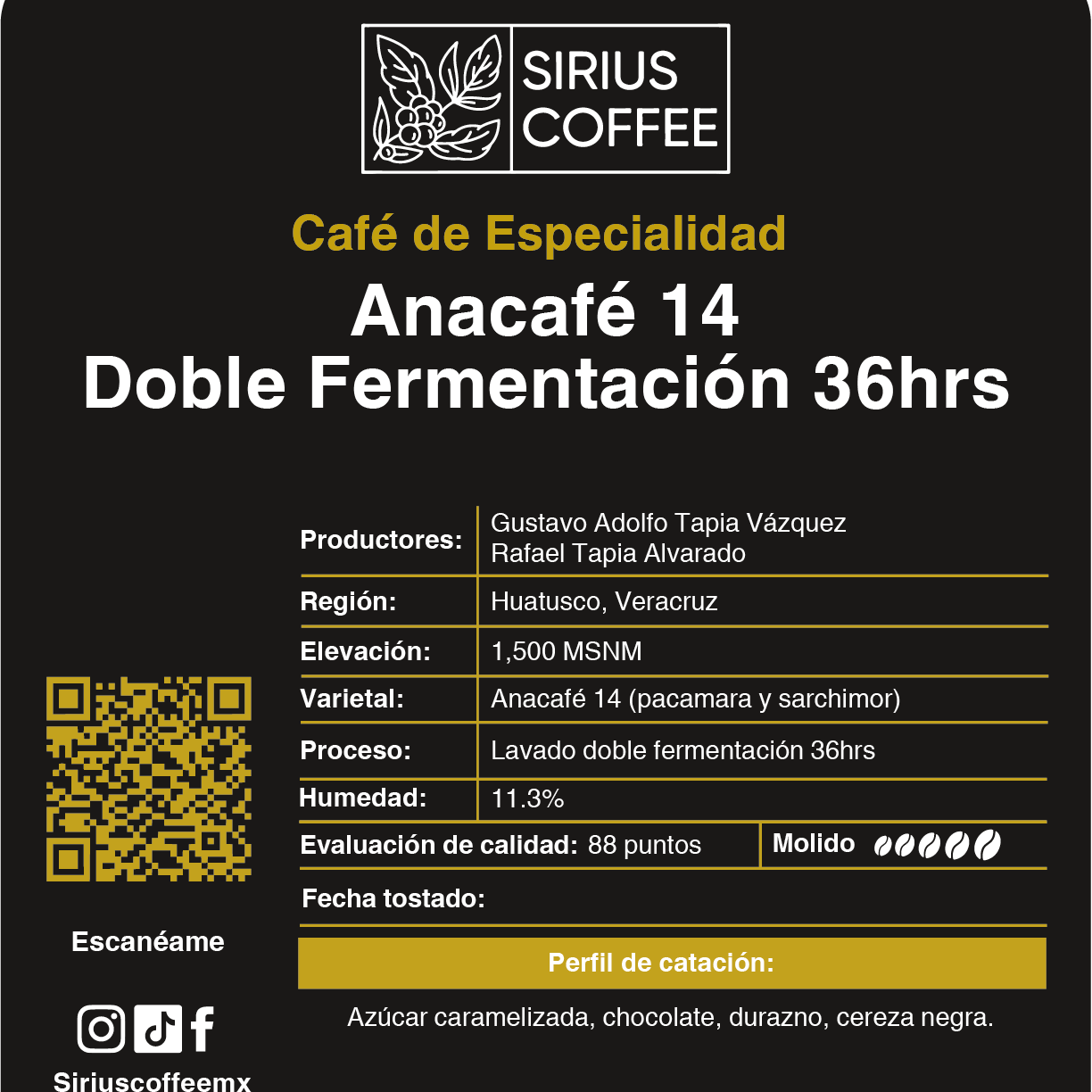 Café Anacafé 14 Doble Fermentación 36hrs.